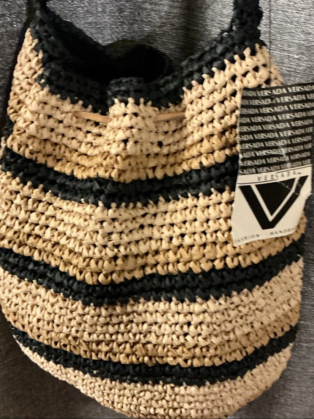 Striped Braided Shoulder Bag in Natural and Black